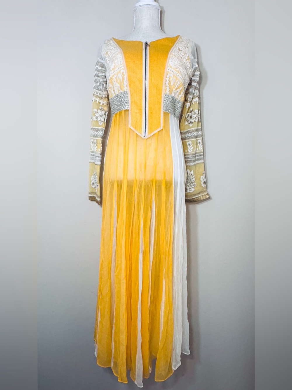 Yellow & White Embroidered Kurta Kurti Boho Festival Embellished Ethnic India